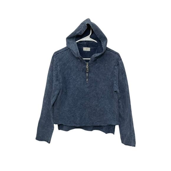 T.La Tops - Anthropologie T.La Miley Quarter-Zip Hooded Pullover Sweatshirt Blue Small